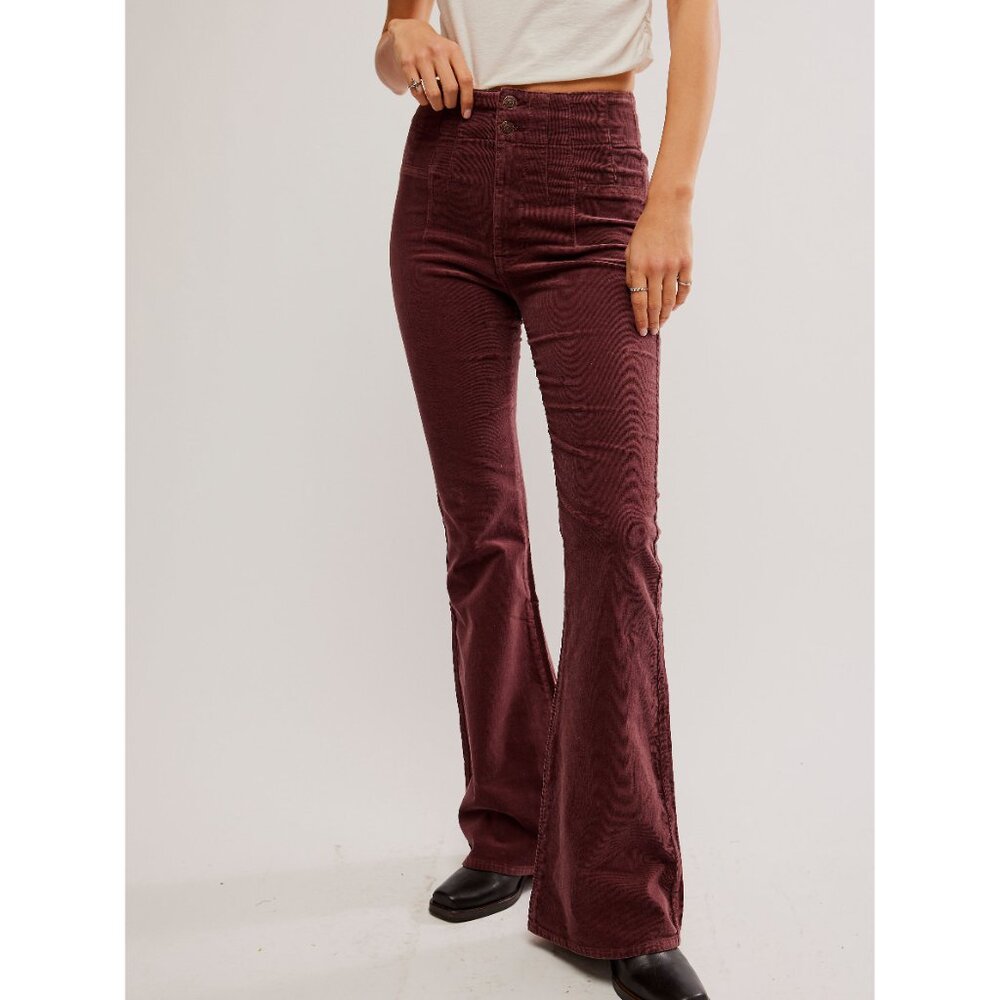 FREE PEOPLE We The Free Jayde Cord Flare Jeans / Chocolate Truffle